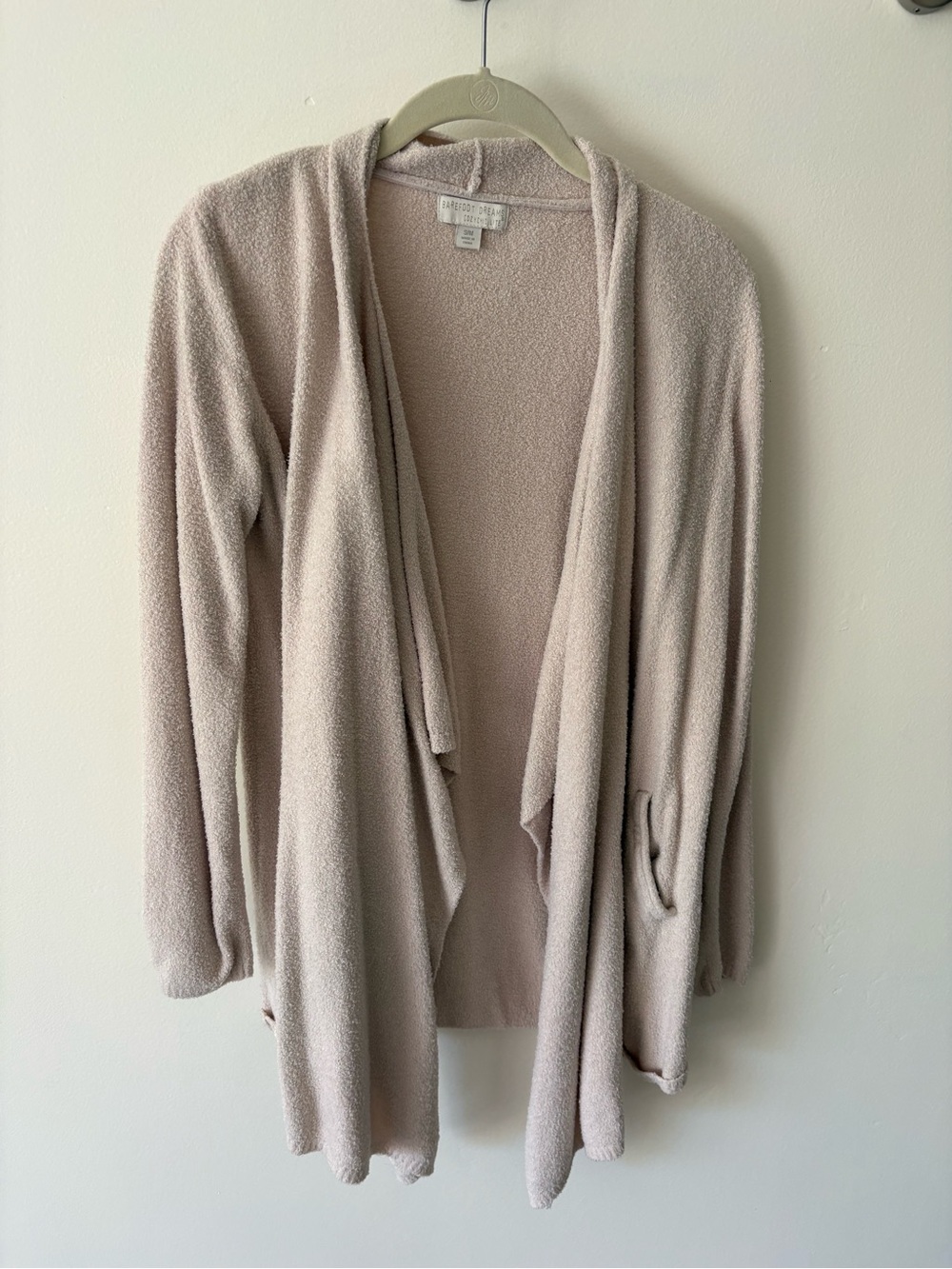 Barefoot Dreams Open-Front Draped Cardigan - Light Taupe